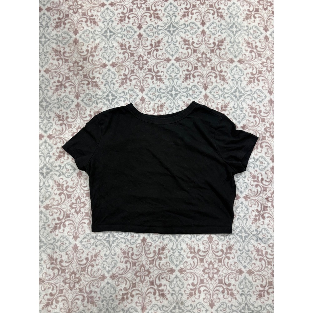 Wild Fable Black Short Sleeve Crop Top Crew Neck Basic Tee Large